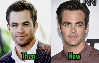 A picture of Chris Pine before (left) and after (right).